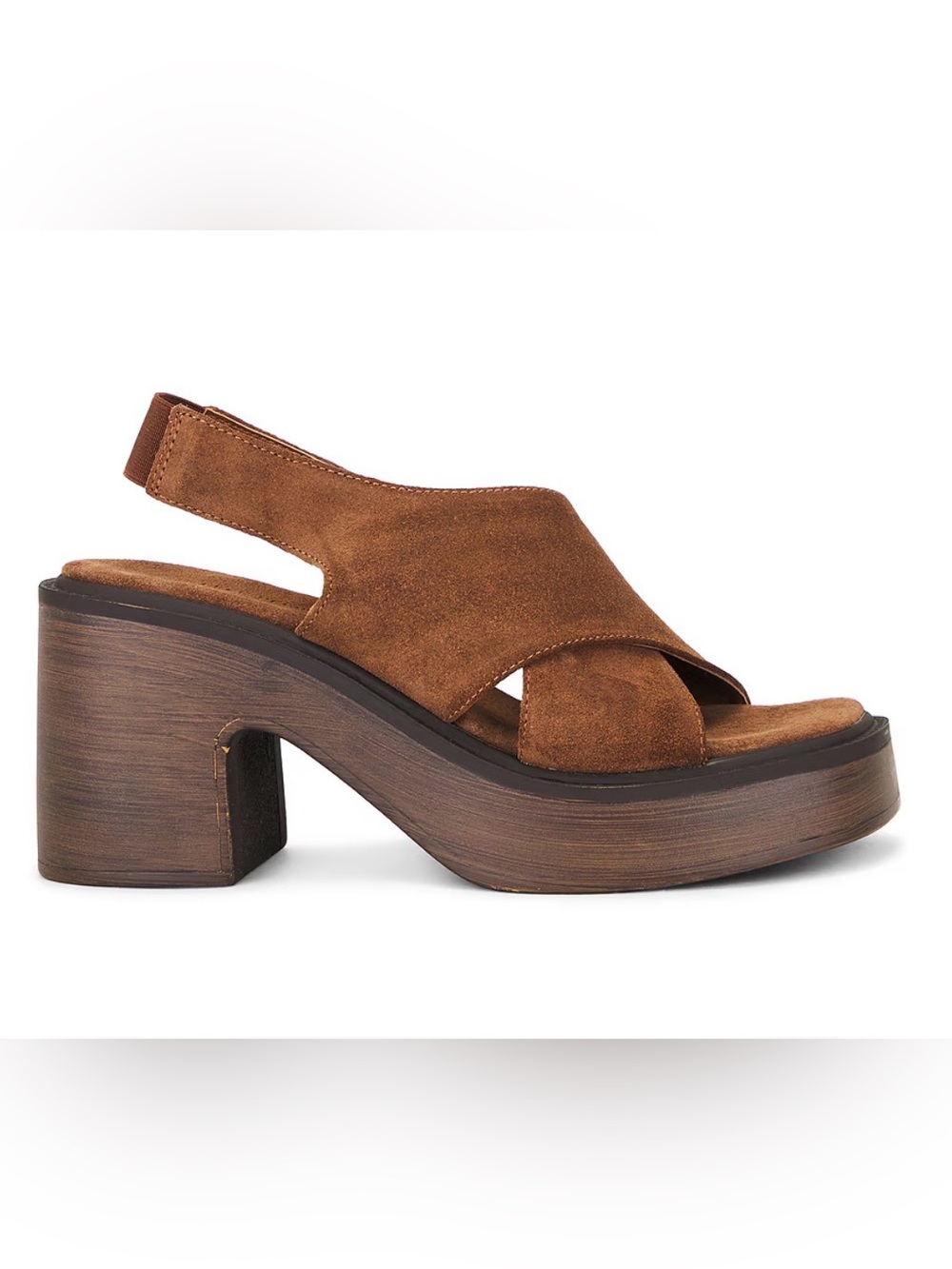 NEW Free People Cora Platform Slingback Sandals Leather Suede Brown Size 41 (10)